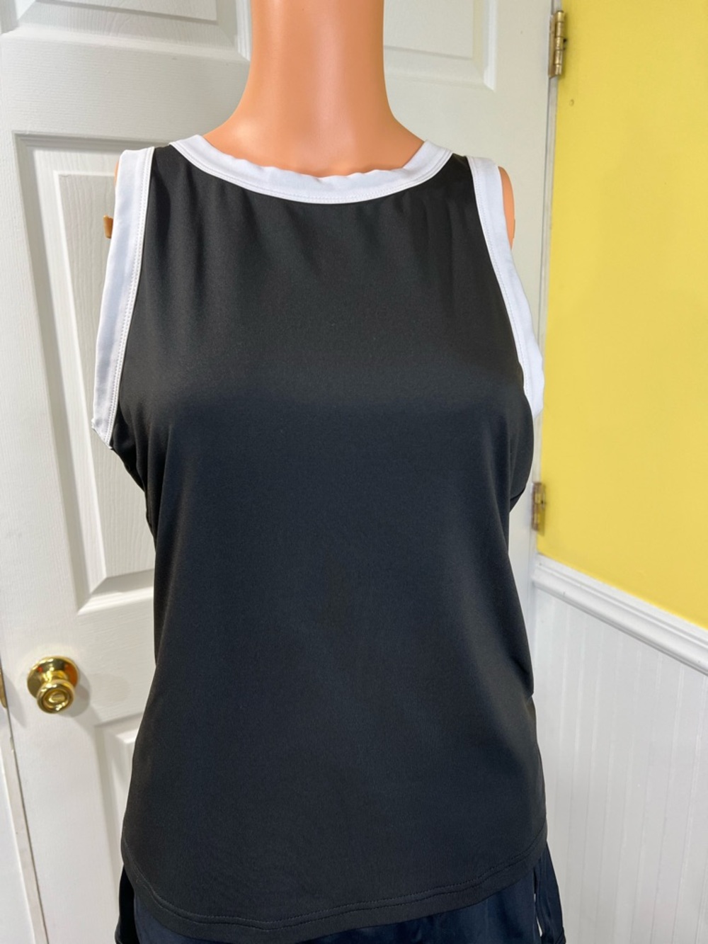 Classic Black Sleeveless Tank with White Trim - Women
